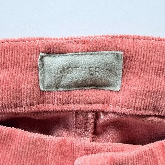 NWT MOTHER Denim High Waisted Looker Ankle Chew in Hopscotch Pink Corduroy Sz 24